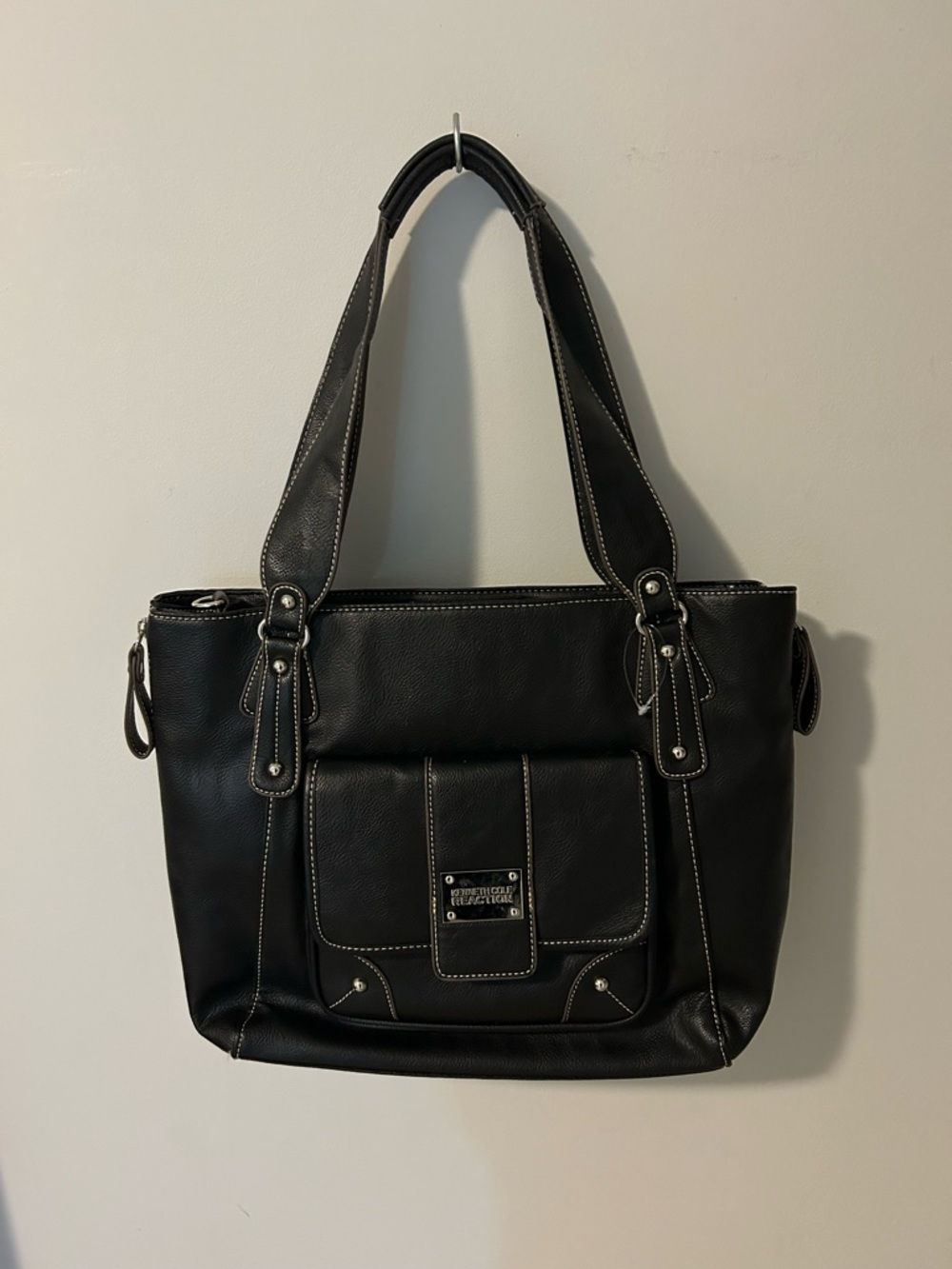 Kenneth Cole Black Tote Purse with Front Flap Pocket